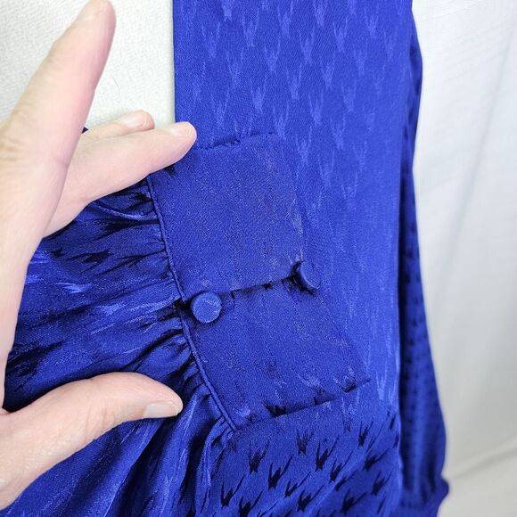 Express Royal Blue Jacquard Satin Tie Waist  Long Sleeve Mini Dress Size Small - Picture 5 of 13